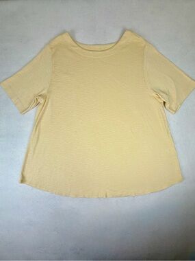 J.Jill Pima Slub Elbow Sleeve Tee XL Pale Yellow Cotton Top
